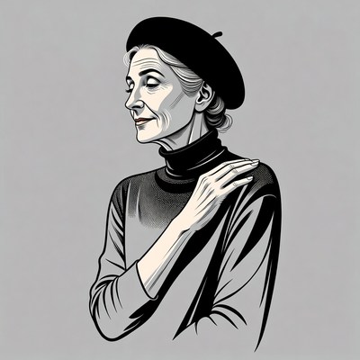 Elderly woman wearing black beret