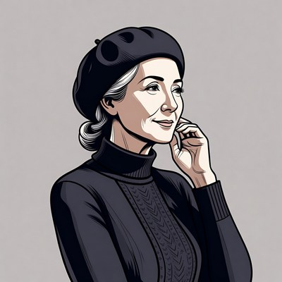 Elderly woman in beret and turtleneck