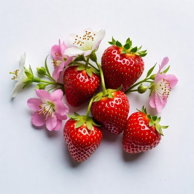 Fresh Strawberries with Pink Flowers