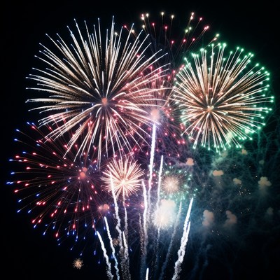 Colorful Fireworks Exploding in Night Sky