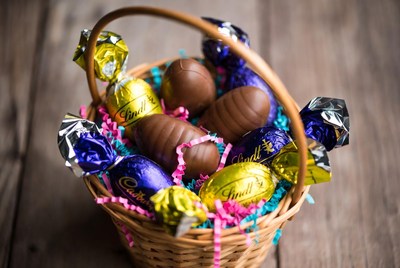 Easter basket with Lindt chocolate eggs
