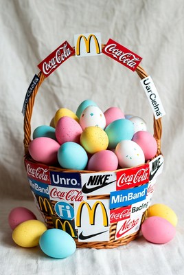 Easter Eggs in Wicker Basket with Brand Logos