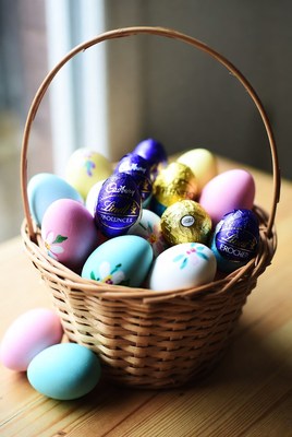 Easter Basket with Colored Chocolate Eggs