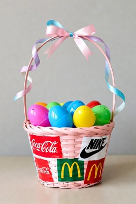 Pink Easter Basket with Colored Eggs