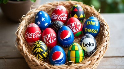 Easter eggs basket with Coca-Cola Pepsi KitKat