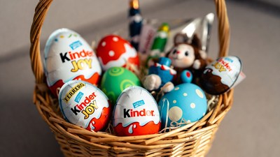 Kinder Joy Eggs in Wicker Basket