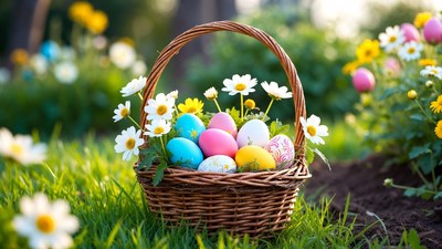 Easter Basket with Colored Eggs