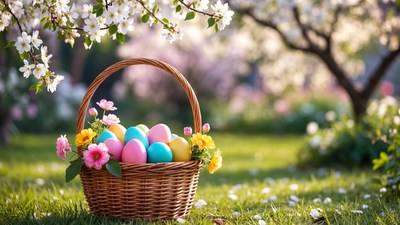 Easter Basket with Colored Eggs