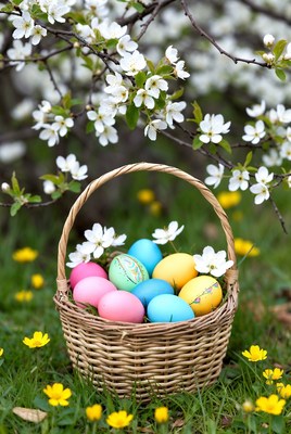 Easter Basket with Colored Eggs