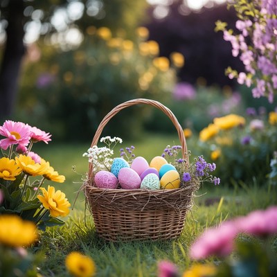 Easter Basket with Colored Eggs