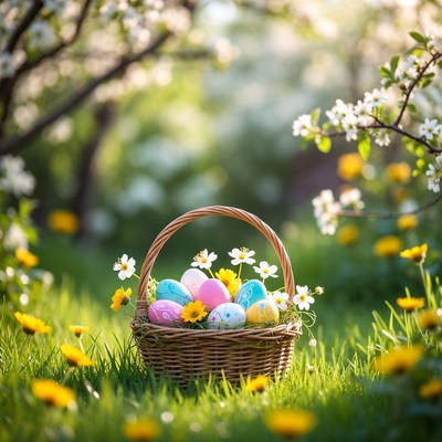 Easter Basket with Colored Eggs