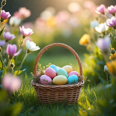 Colorful Easter Eggs in Wicker Basket