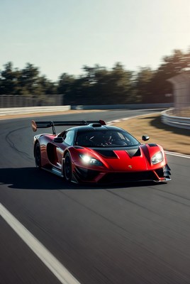 Red Bugatti Chiron on racetrack