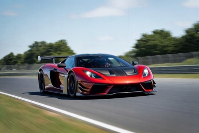 Red Supercar Racing on Track
