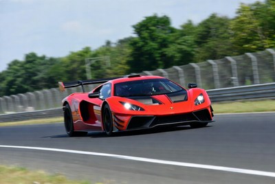 Red Supercar Racing on Track