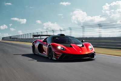 Red Supercar Speeding on Racetrack