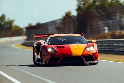 Red Yellow Supercar Racing on Track