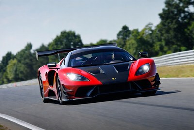 Red Lotus Evija Hypercar on Racetrack