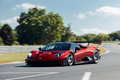 Red Lamborghini Huracan on racetrack