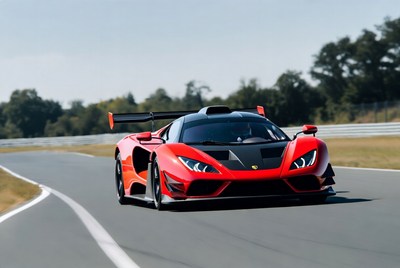 Red Lotus Evija Supercar on Racetrack