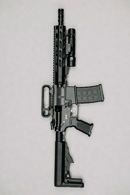 Black AR-15 Rifle with Flashlight