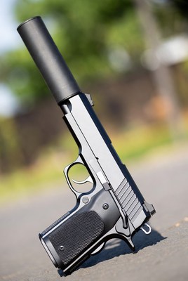 Silenced Black Pistol on Pavement