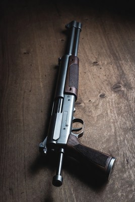 Double-barrel shotgun on wood
