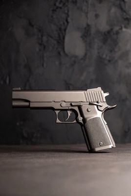 Black Desert Eagle Pistol on Dark Background