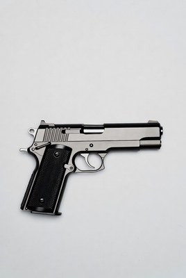 Silver 1911 pistol on white background