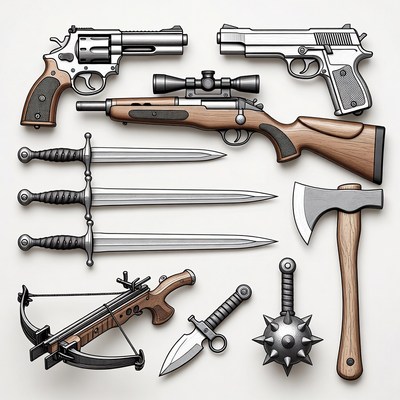 Assortment of Medieval Weapons and Guns
