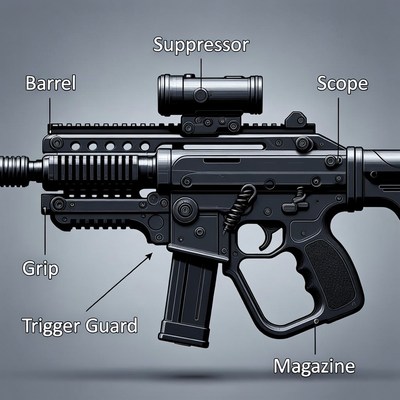 Labeled Assault Rifle with Suppressor