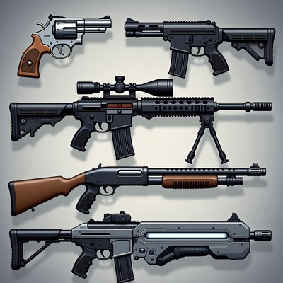Assortment of Realistic Firearms Illustration
