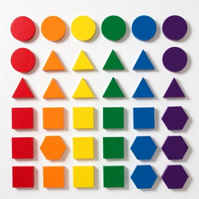 Colorful Wooden Shapes on White Background