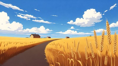 Wheat Field with Houses and Road