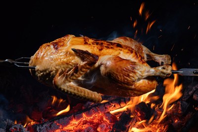 Roast Chicken on Spit over Fire