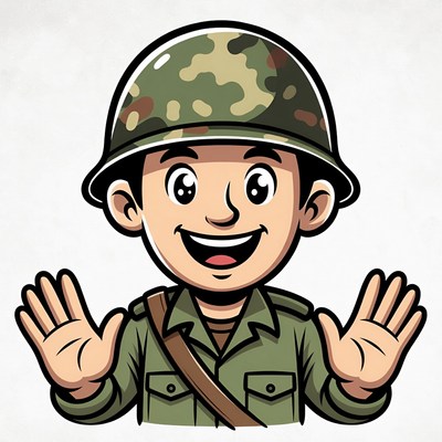 Cartoon Soldier Raising Hands