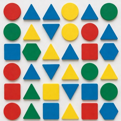 Colorful wooden shapes on white background