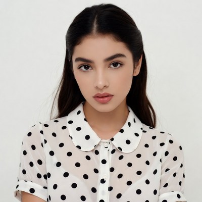 Young Asian woman in polka dot blouse