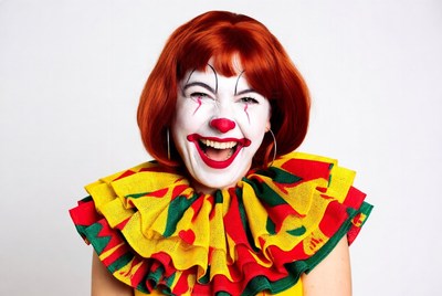 Grinning Female Clown with Red Hair