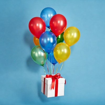 Colorful Balloons Lifting Gift Box
