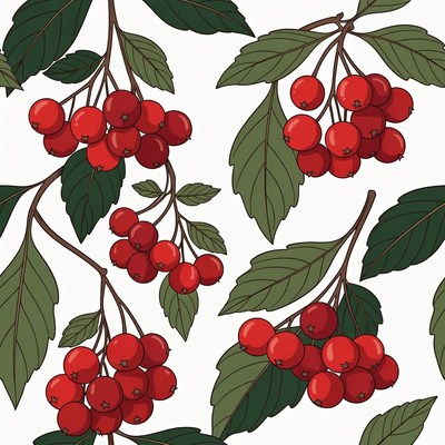 Red Berries with Green Leaves Illustration