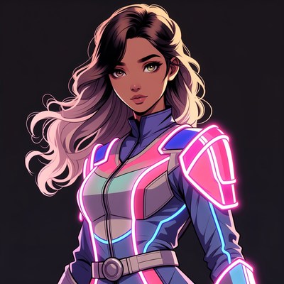 Futuristic Woman in Neon Armor