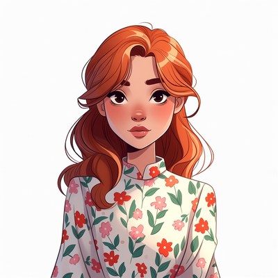 Redhead woman in floral dress