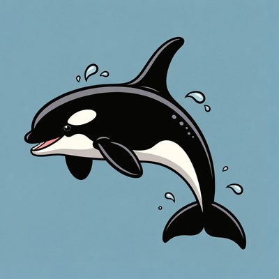 Cartoon Killer Whale Jumping with Water Splashes