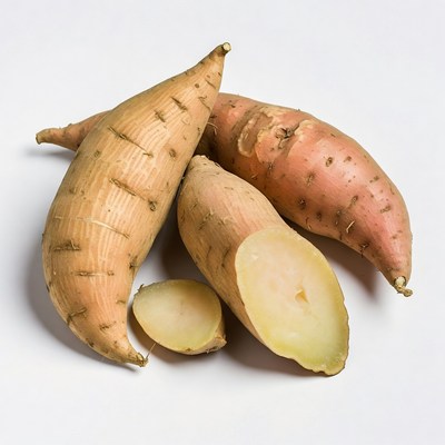 Fresh Sweet Potatoes on White Background