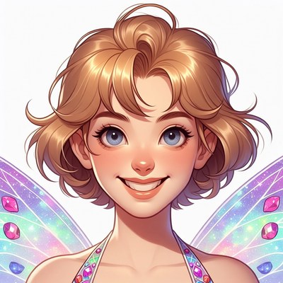 Blonde Fairy Girl Smiling with Wings