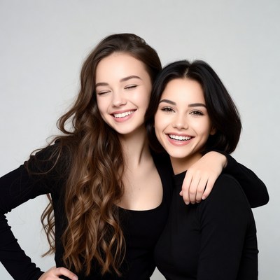 Two smiling young women embracing