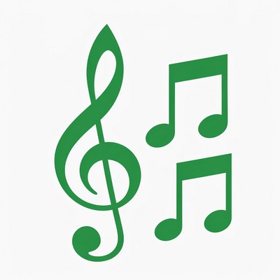 Green Treble Clef and Music Notes