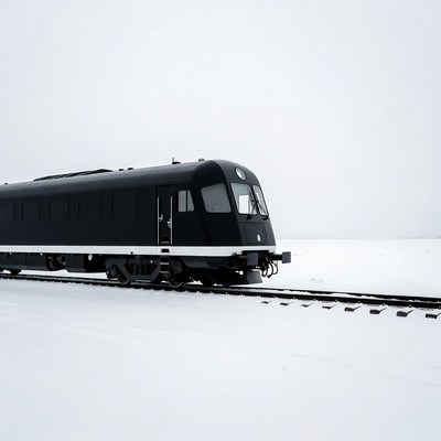 Black train on snowy tracks