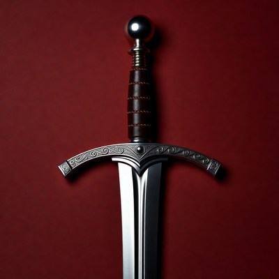 Medieval Sword on Red Background
